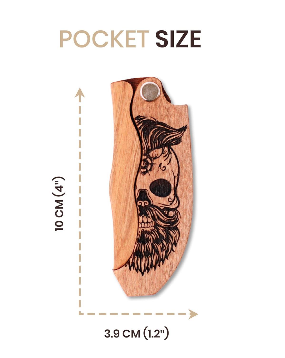 image:imageBeard Comb Gifts for Him Wooden Comb for Men Folding Pocket for Moustache Hair Walnut Combs Husband with the Engraving Skull