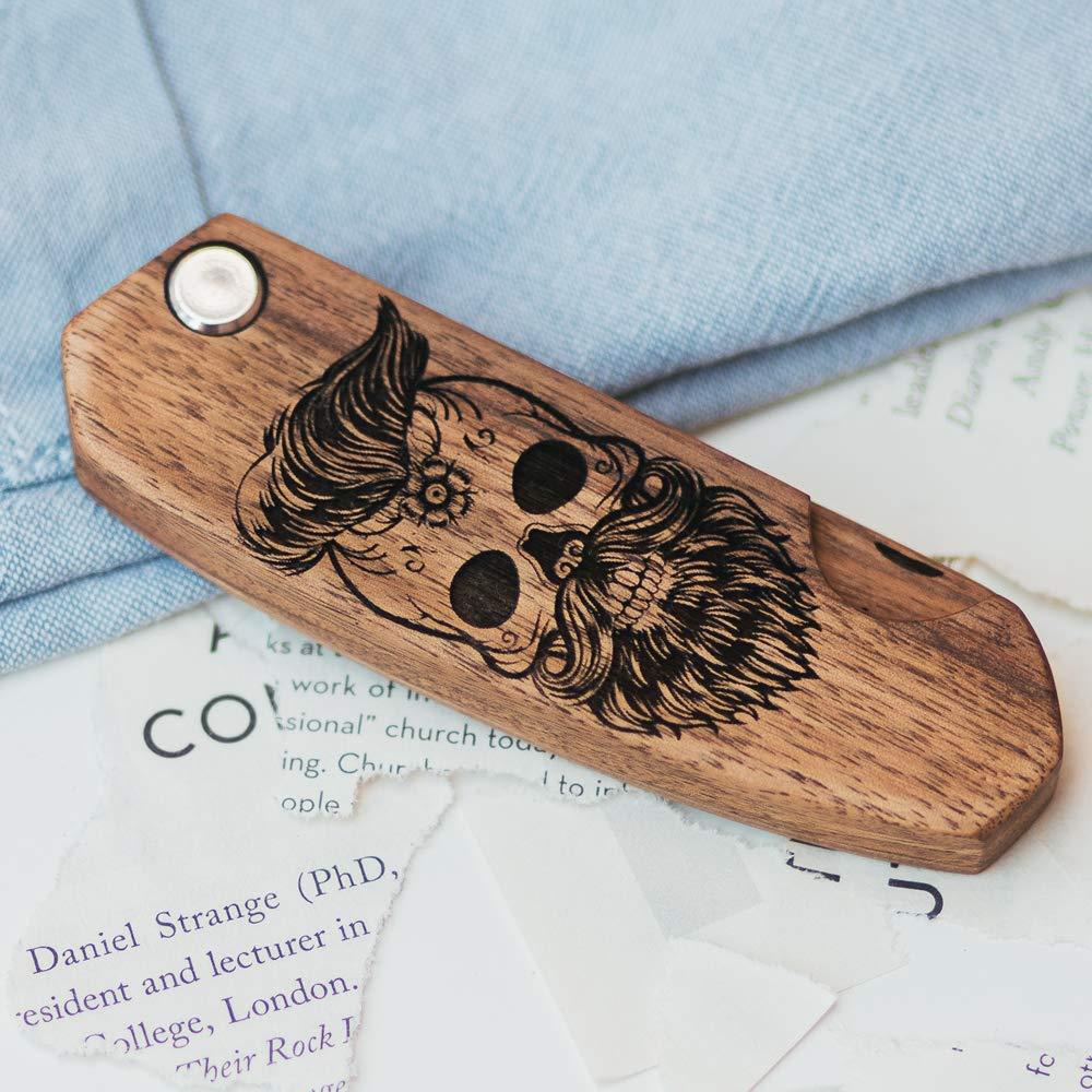 image:imageBeard Comb Gifts for Him Wooden Comb for Men Folding Pocket for Moustache Hair Walnut Combs Husband with the Engraving Skull