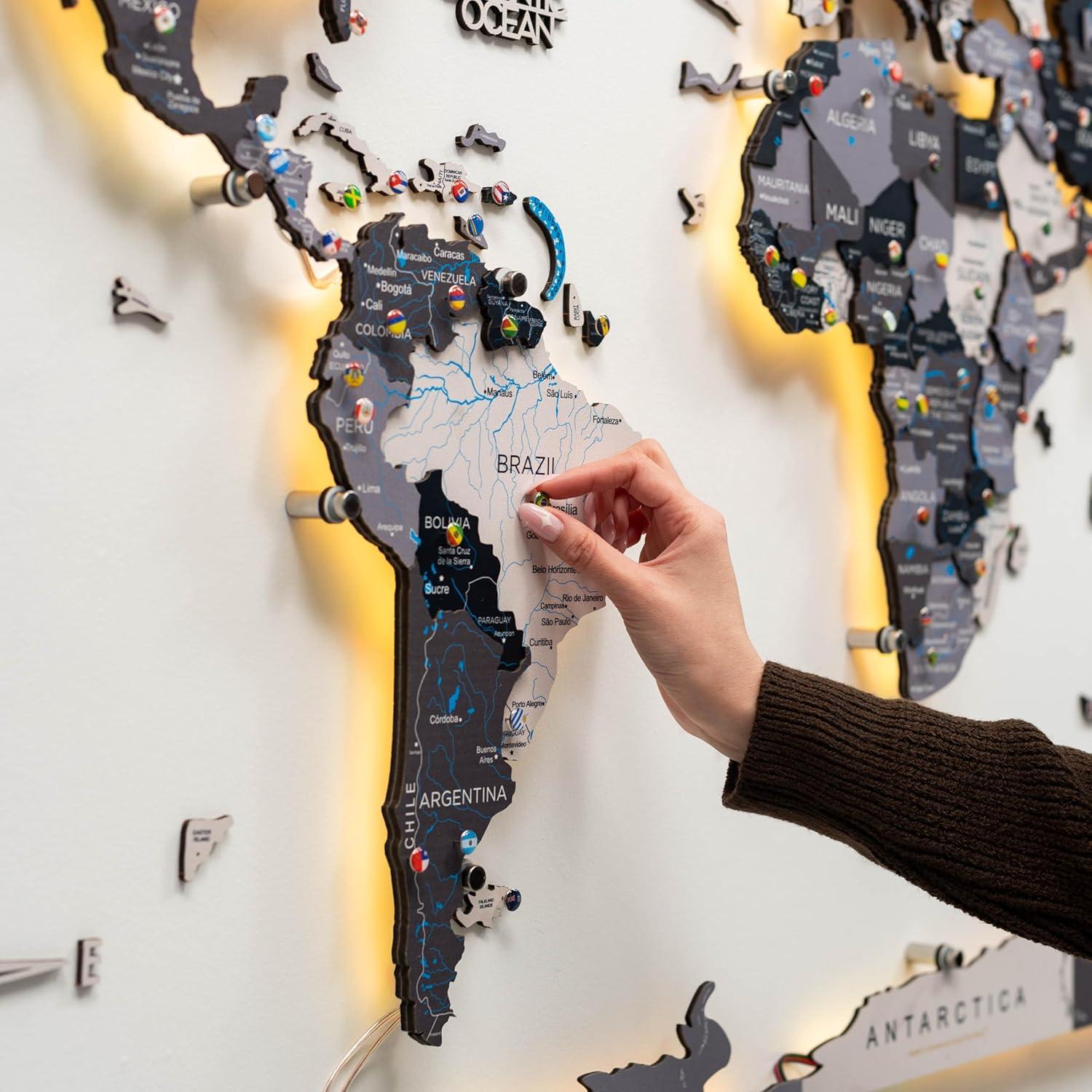 image:imageEnjoy The Wood 3D LED Wood World Map 30 with Luminous Option Wall Art Home Decor Gifts LED Lighting Wall Decor Housewarming Gift Idea Travel Wooden Maps with Backlighting Nordik