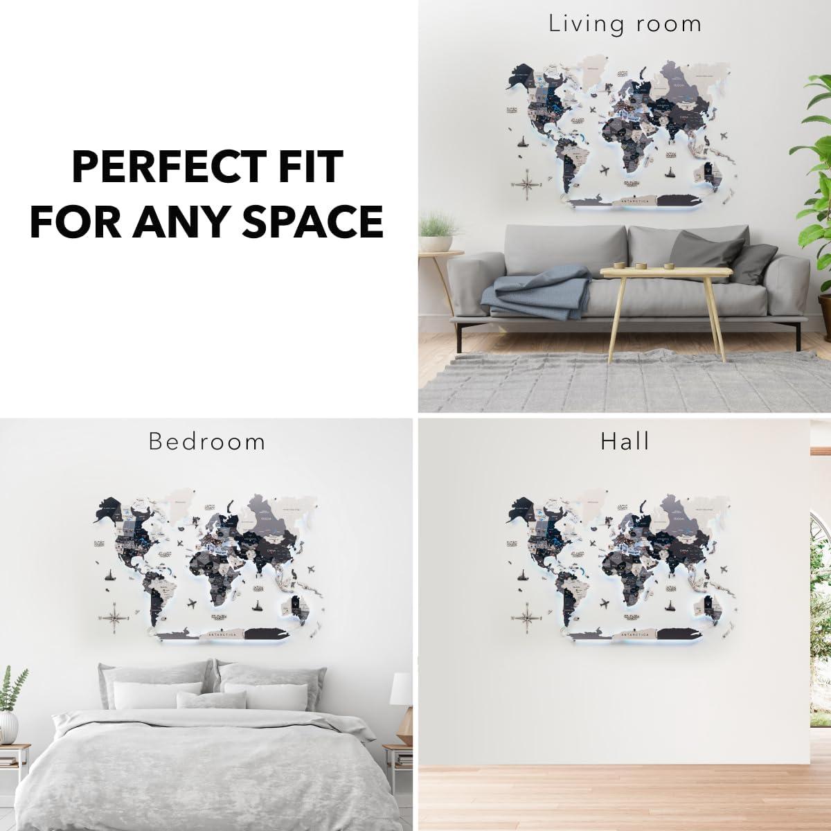 image:imageEnjoy The Wood 3D LED Wood World Map 30 with Luminous Option Wall Art Home Decor Gifts LED Lighting Wall Decor Housewarming Gift Idea Travel Wooden Maps with Backlighting Nordik