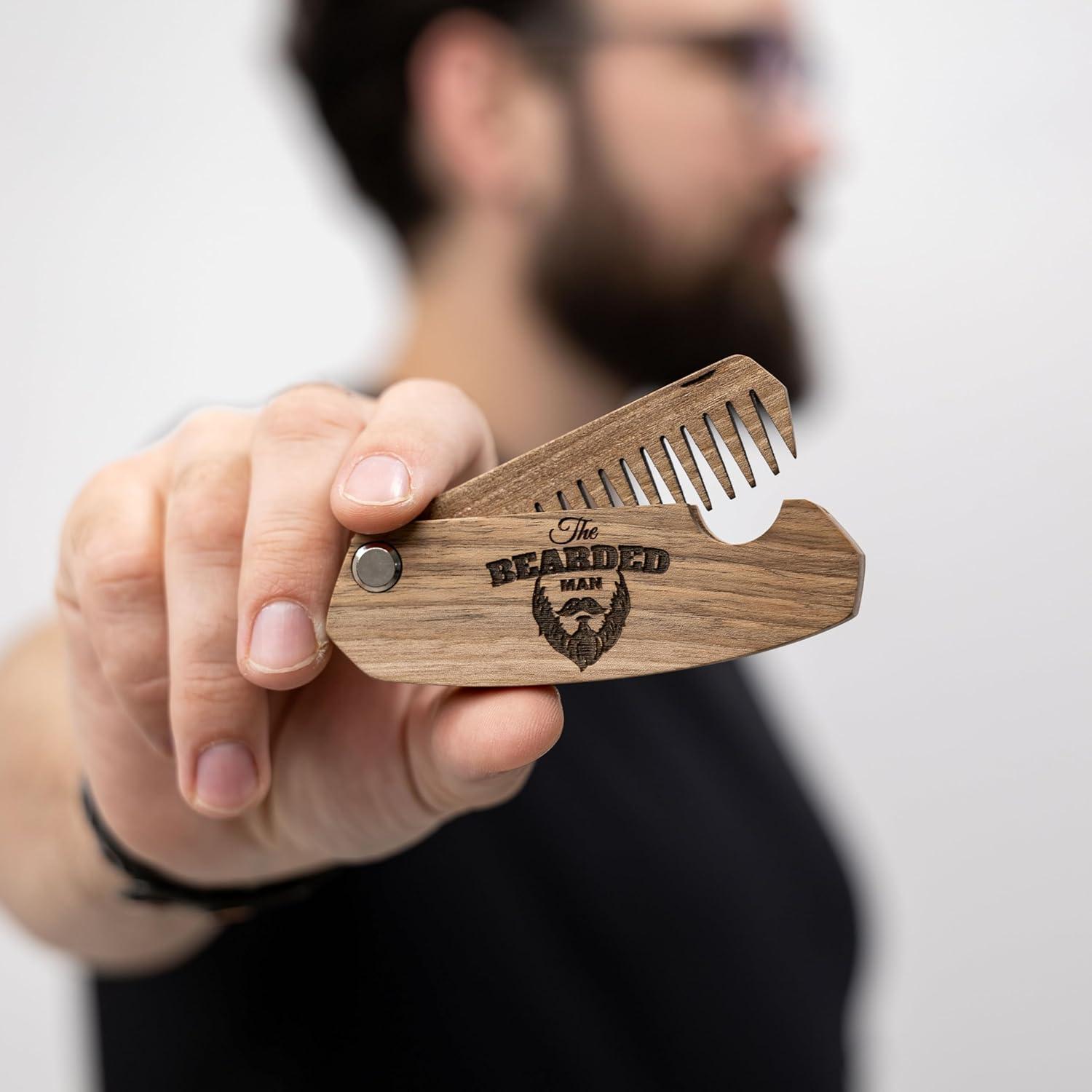 image:imageEnjoy The Wood Beard Comb for Men Folding Pocket Beard Accessories for Men Engraved Walnut Wooden Comb for Moustache Beard ampamp Hair For Him Bearded Man