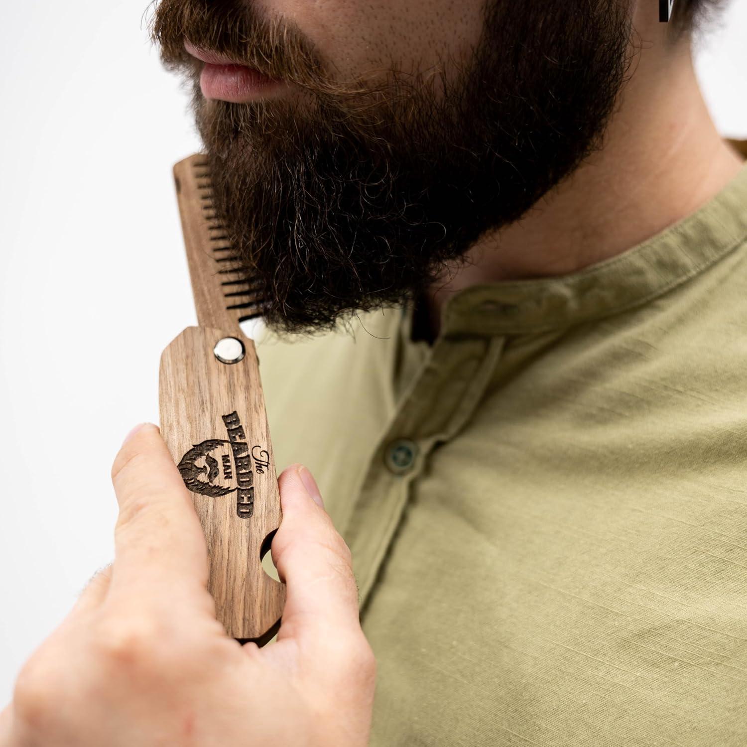image:imageEnjoy The Wood Beard Comb for Men Folding Pocket Beard Accessories for Men Engraved Walnut Wooden Comb for Moustache Beard ampamp Hair For Him Bearded Man