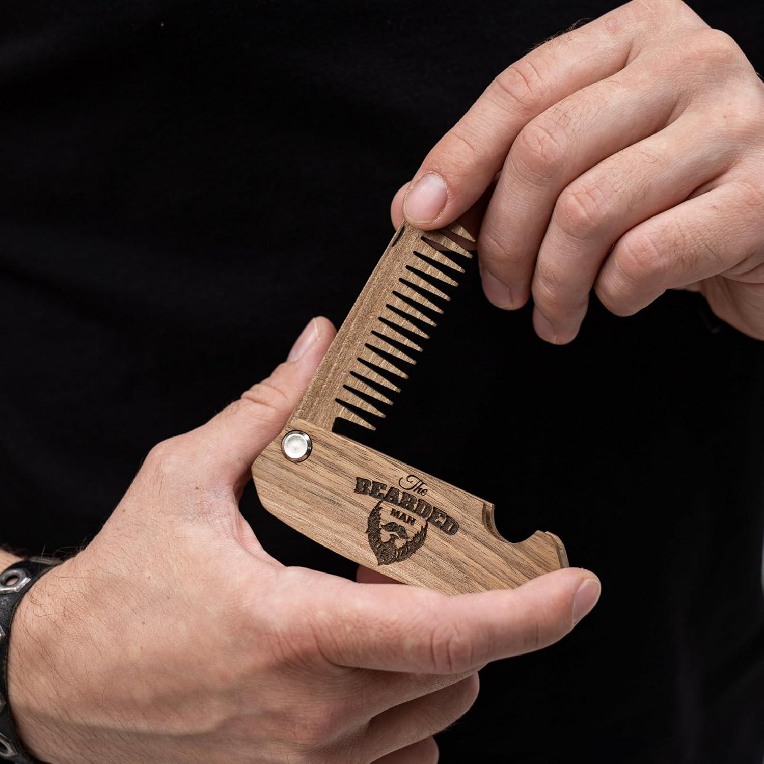 image:imageEnjoy The Wood Beard Comb for Men Folding Pocket Beard Accessories for Men Engraved Walnut Wooden Comb for Moustache Beard ampamp Hair For Him Bearded Man