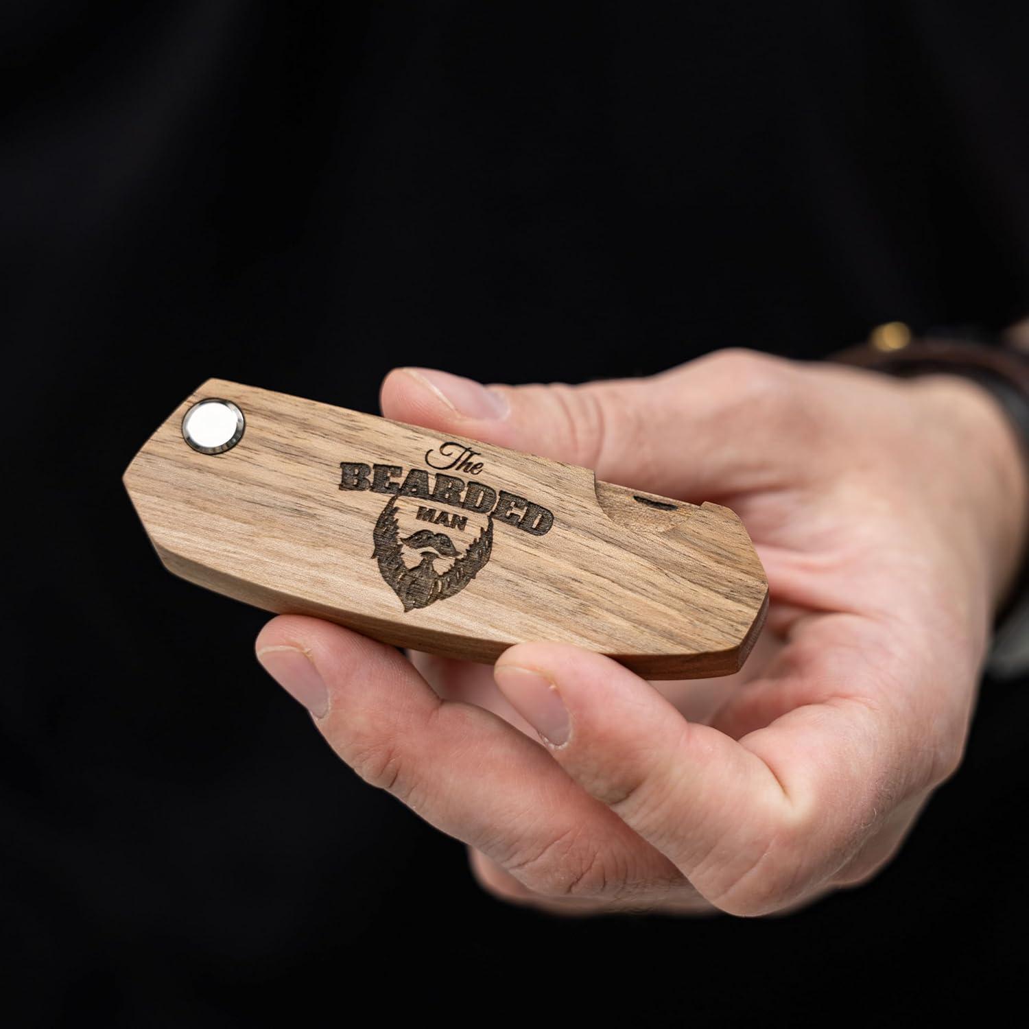image:imageEnjoy The Wood Beard Comb for Men Folding Pocket Beard Accessories for Men Engraved Walnut Wooden Comb for Moustache Beard ampamp Hair For Him Bearded Man