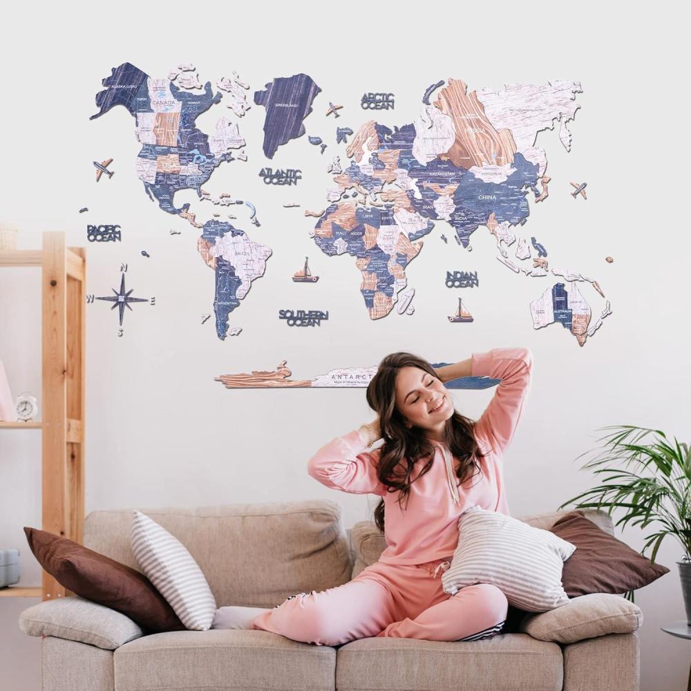 image:imageENJOY THE WOOD 2D World Map Wall Art Living Room Decor Housewarming Gift for Home Wooden Wall Map Birthday Gift 5th Gift Travel Decor Cappuccino MediumMystery