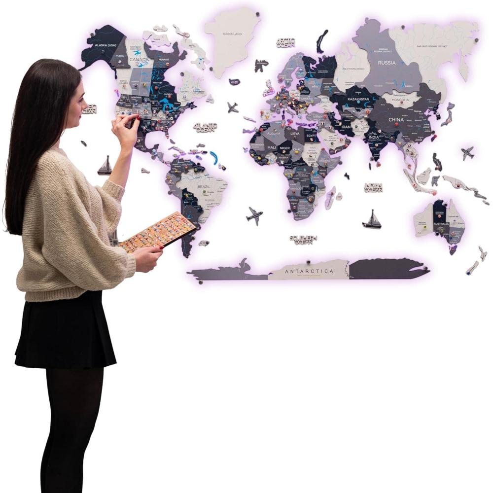 image:imageEnjoy The Wood 3D LED Wood World Map 30 Wall Art Modern Home Decor Gifts LED Lighting Wall Decor Housewarming Gift Idea Travel Wooden Maps with Backlighting All Size Dark WalnutNordik
