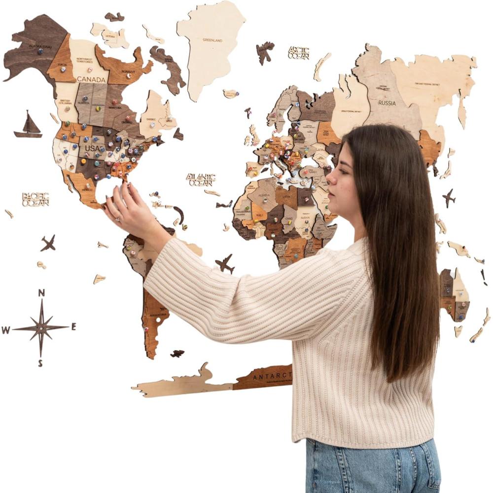 image:imageEnjoy The Wood 3D Wood World Map Wall Art Large Wood Wall Dcor Housewarming Gift Idea Art World Travel Map For Home ampamp Kitchen or Office Oak L UnframedMulticolor