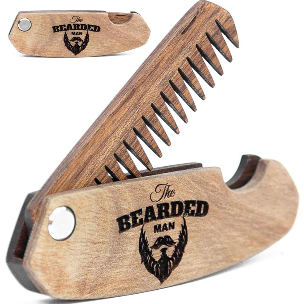 image:imageEnjoy The Wood Beard Comb for Men Folding Pocket Beard Accessories for Men Engraved Walnut Wooden Comb for Moustache Beard ampamp Hair For Him Bearded Man