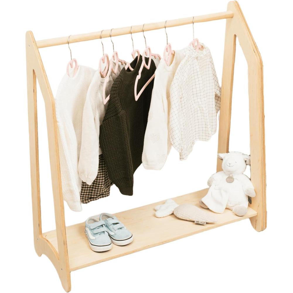 image:imageMontessori Clothing Rack for Toddler Furniture Wooden Wardrobe Shelf Clothes Kids Birthday Gift Dress up Wood Display Baby Storage Child Size Children Girl Boy Room Decor NaturalPink