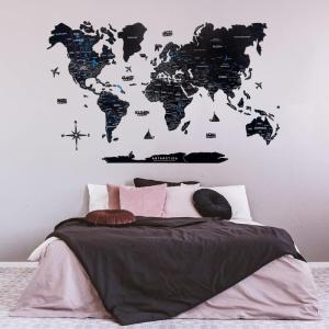 ENJOY THE WOOD 2D World Map Wall Art Living Room Decor Housewarming Gift for Home Wooden Wall Map Birthday Gift 5th Gift Travel Decor (Cappuccino, Medium)(Midnight)
