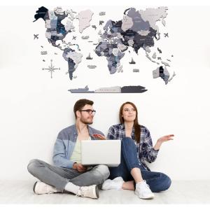 ENJOY THE WOOD 2D World Map Wall Art Living Room Decor Housewarming Gift for Home Wooden Wall Map Birthday Gift 5th Gift Travel Decor (Cappuccino, Medium)(Nordic)
