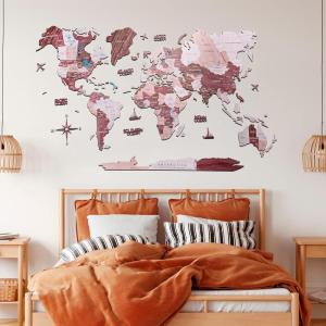 ENJOY THE WOOD 2D World Map Wall Art Living Room Decor Housewarming Gift for Home Wooden Wall Map Birthday Gift 5th Gift Travel Decor (Cappuccino, Medium)(Cappuccino)