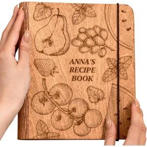 ENJOY THE WOOD Personalized Recipe Book Binder – Wooden Blank Family Cookbook Journal to Write in Your Own Recipes – Customized Recipe Binder, Recipe Books to Write in Hardcover(Medium (A5), Tomatoes)(Large (A4))