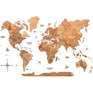 Enjoy The Wood 3D Wood World Map Wall Art Large Wood Wall Décor Housewarming Gift Idea Art World Travel Map For Home & Kitchen or Office (Oak, L, Unframed)(Oak)