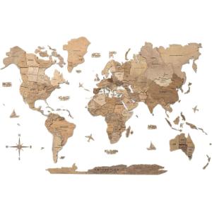 Enjoy The Wood 3D Wood World Map Wall Art Large Wood Wall Décor Housewarming Gift Idea Art World Travel Map For Home & Kitchen or Office (Oak, L, Unframed)(Terra)