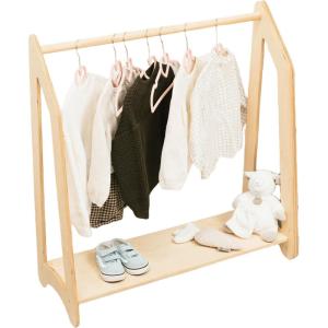 Montessori Clothing Rack for Toddler Furniture Wooden Wardrobe Shelf Clothes Kids Birthday Gift Dress up Wood Display Baby Storage Child Size Children Girl Boy Room Decor (Natural)(Green)