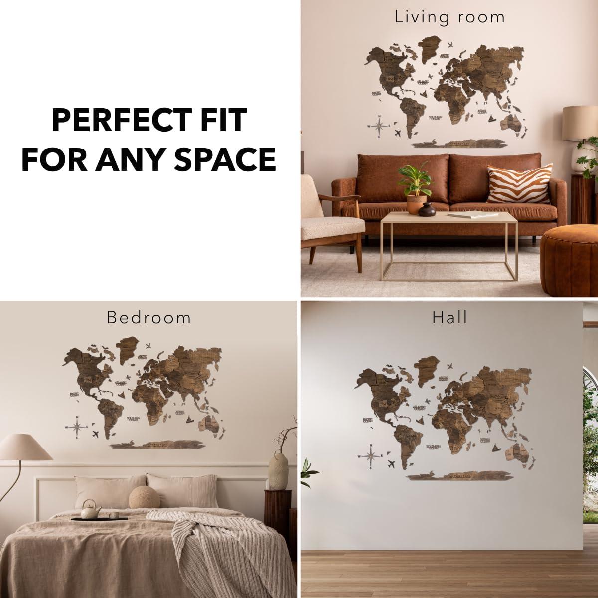 image:imageENJOY THE WOOD 3D Wood World Map Wall Art Large Wood Wall Dcor Housewarming Gift Idea Art World Travel Map For Home amp Kitchen or Office Dark Walnut XLarge