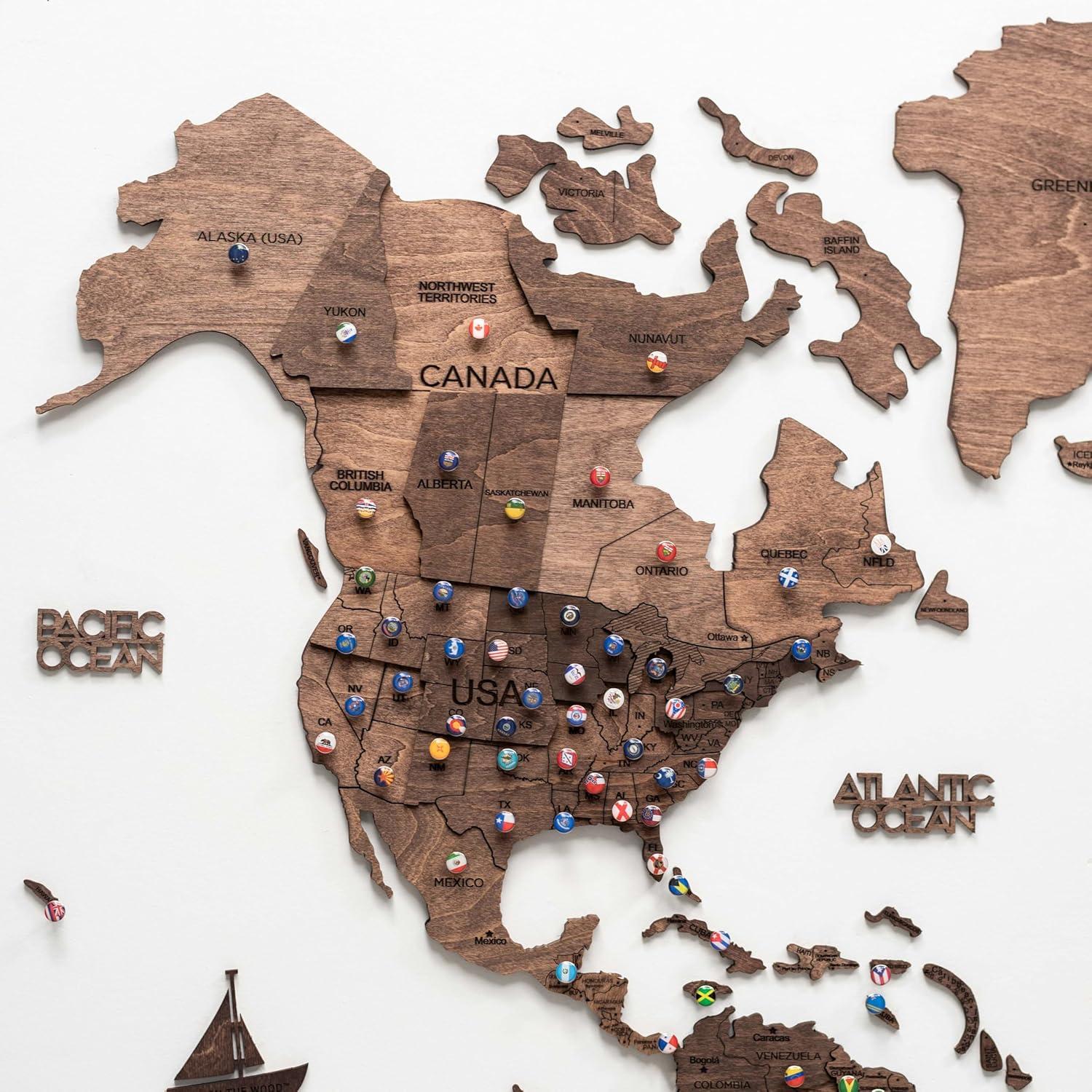 image:imageENJOY THE WOOD 3D Wood World Map Wall Art Large Wood Wall Dcor Housewarming Gift Idea Art World Travel Map For Home amp Kitchen or Office Dark Walnut Medium