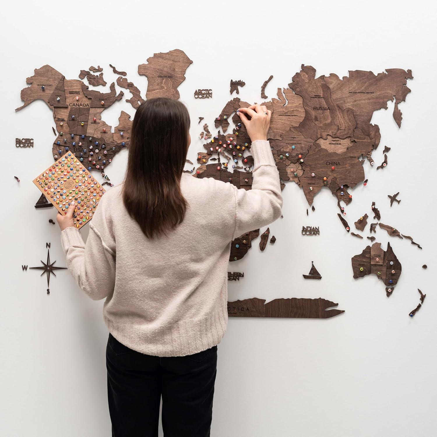 image:imageENJOY THE WOOD 3D Wood World Map Wall Art Large Wood Wall Dcor Housewarming Gift Idea Wood Wall Art World Travel Map For Home amp Kitchen or Office Medium OakDark Walnut