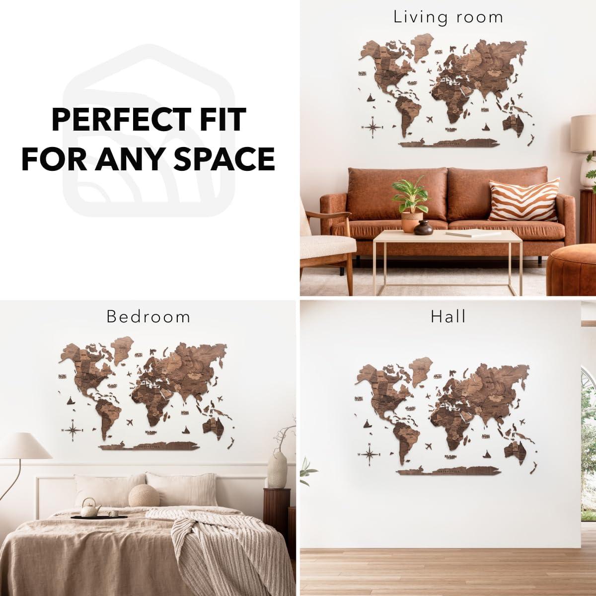 image:imageENJOY THE WOOD 3D Wood World Map Wall Art Large Wood Wall Dcor Housewarming Gift Idea Wood Wall Art World Travel Map For Home amp Kitchen or Office Medium OakDark Walnut