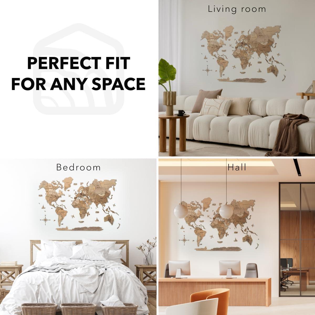 image:imageENJOY THE WOOD 3D Wood World Map Wall Art Large Wood Wall Dcor Housewarming Gift Idea Wood Wall Art World Travel Map For Home amp Kitchen or Office Medium OakTerra