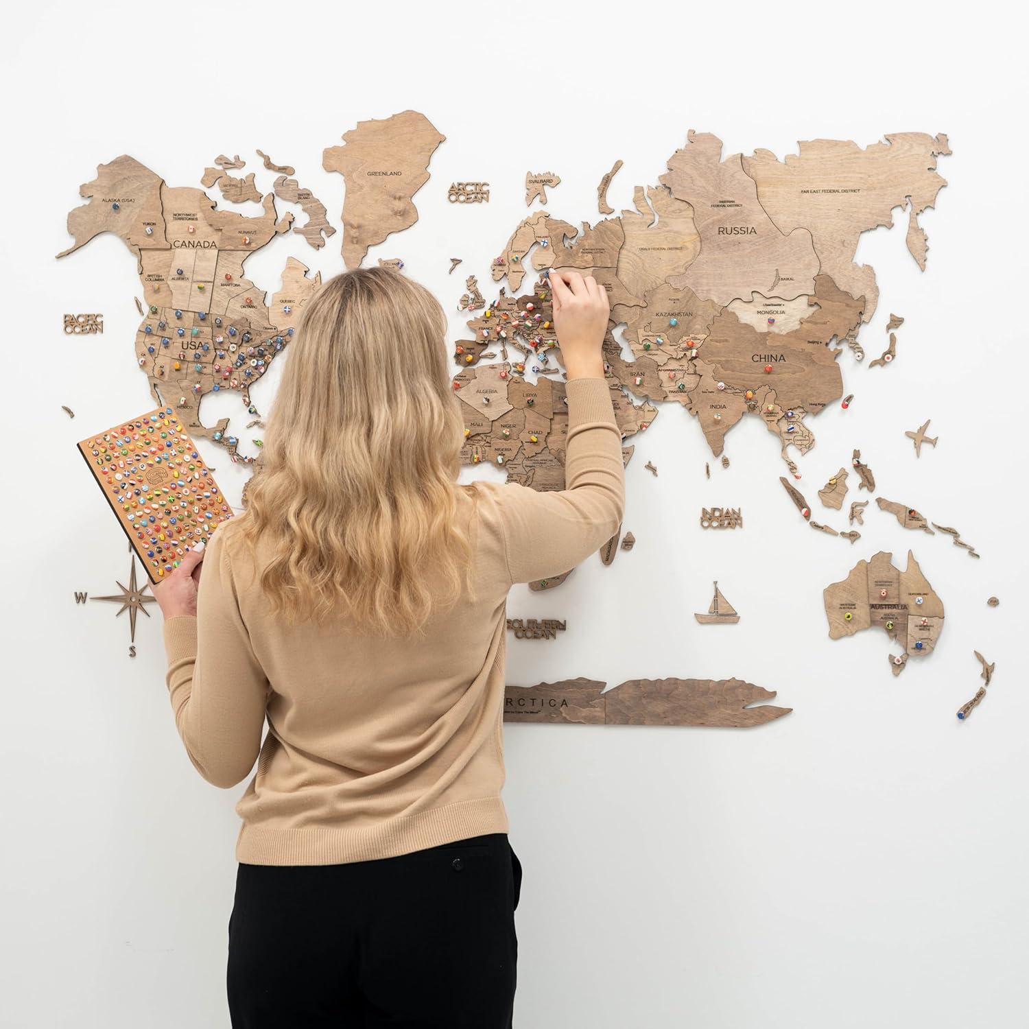 image:imageENJOY THE WOOD 3D Wood World Map Wall Art Large Wood Wall Dcor Housewarming Gift Idea Wood Wall Art World Travel Map For Home amp Kitchen or Office Medium OakTerra