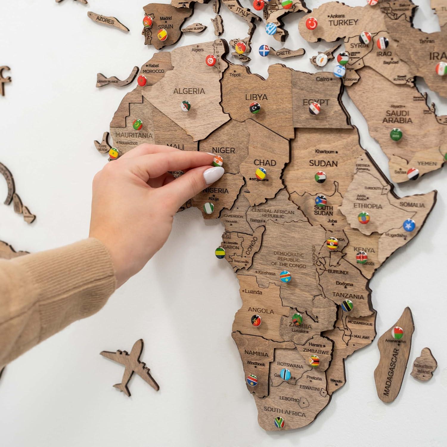 image:imageENJOY THE WOOD 3D Wood World Map Wall Art Large Wood Wall Dcor Housewarming Gift Idea Wood Wall Art World Travel Map For Home amp Kitchen or Office Medium OakTerra