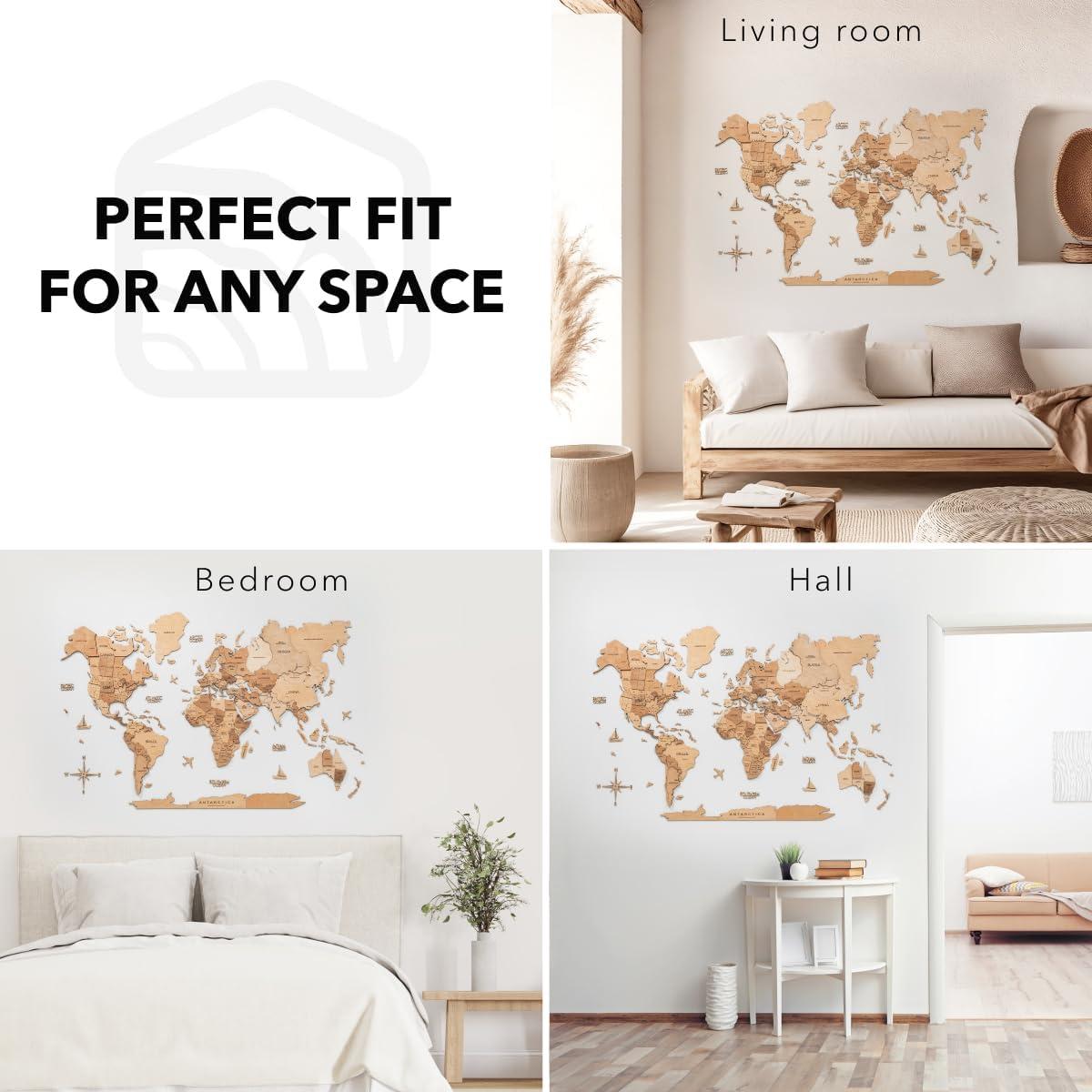 image:imageENJOY THE WOOD 3D Wood World Map Wall Art Large Wood Wall Dcor Housewarming Gift Idea Wood Wall Art World Travel Map For Home amp Kitchen or Office Medium OakLight