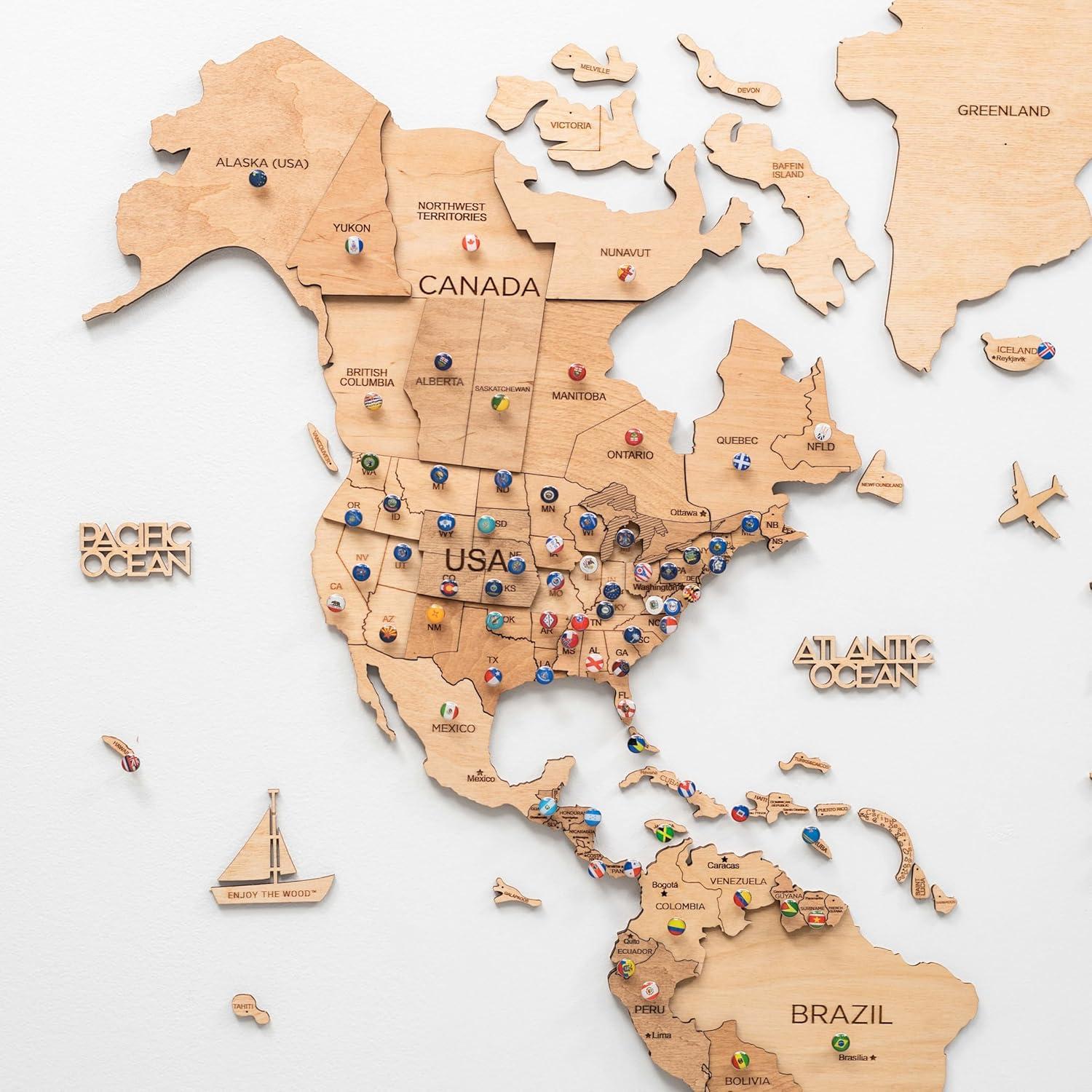 image:imageENJOY THE WOOD 3D Wood World Map Wall Art Large Wood Wall Dcor Housewarming Gift Idea Wood Wall Art World Travel Map For Home amp Kitchen or Office Medium OakLight