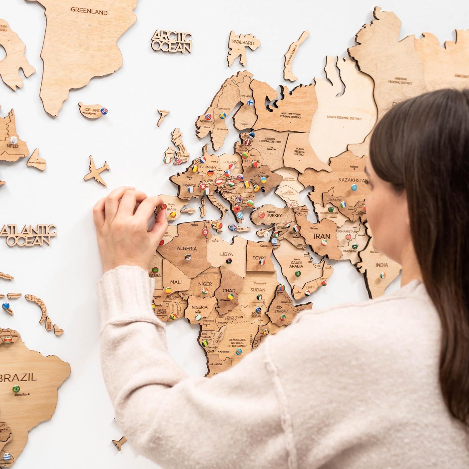 image:imageENJOY THE WOOD 3D Wood World Map Wall Art Large Wood Wall Dcor Housewarming Gift Idea Wood Wall Art World Travel Map For Home amp Kitchen or Office Medium OakLight