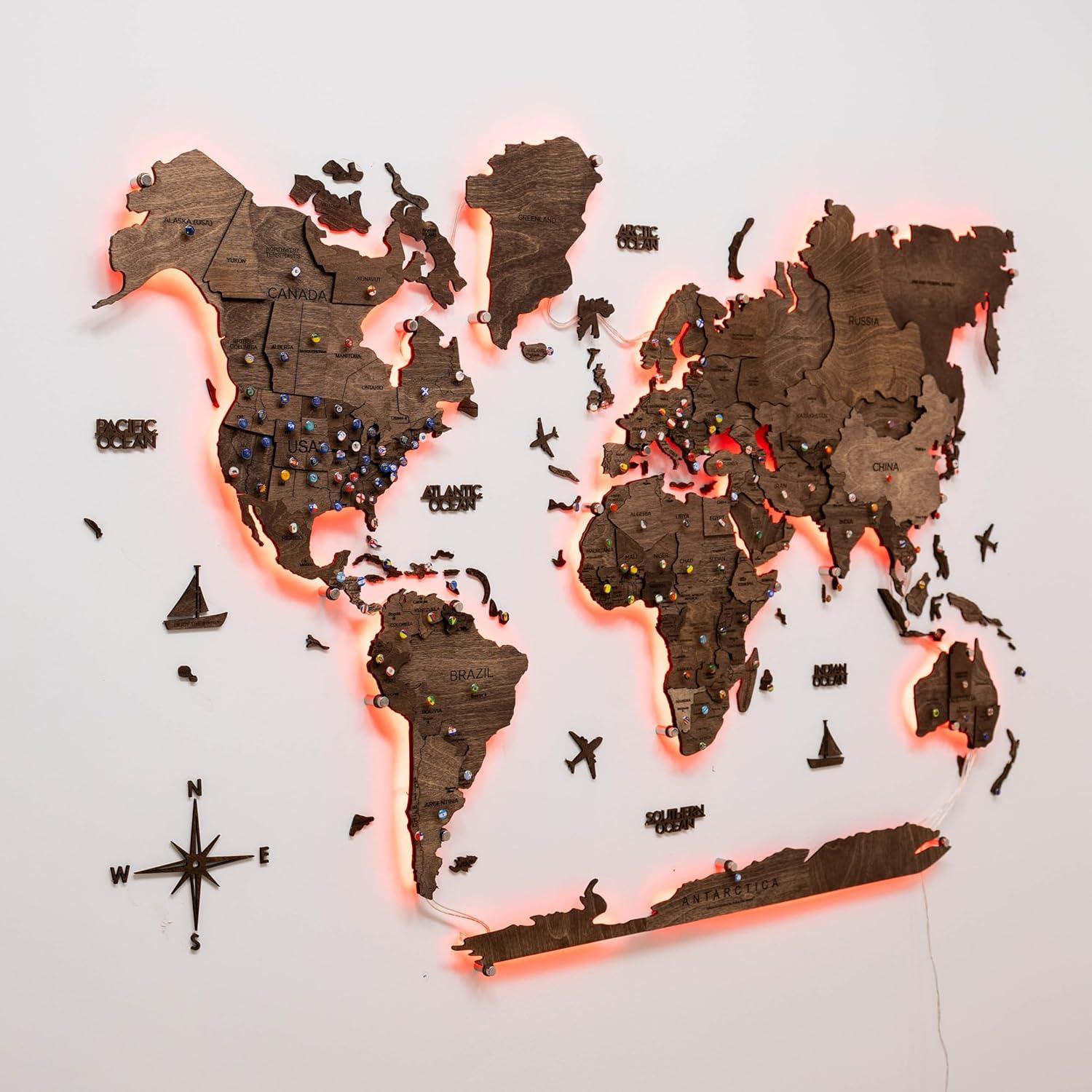 image:imageEnjoy The Wood 3D Wood World Map LED 30 Wall Art Modern Home Decor Gifts LED Lighting Wall Decor Housewarming Gift LightDark Walnut