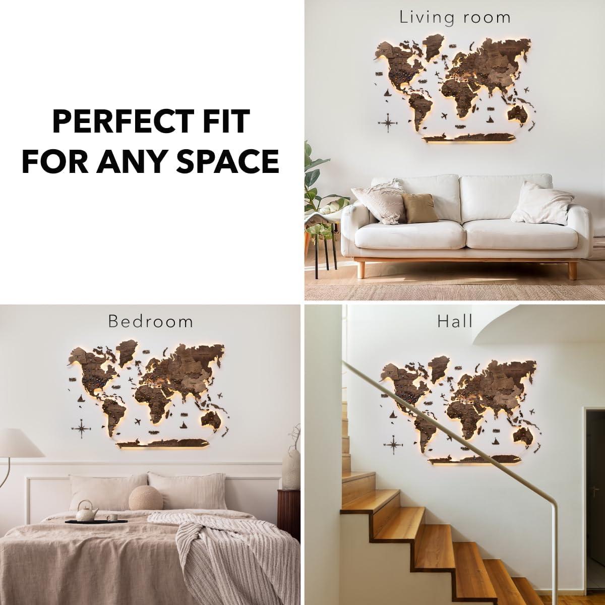 image:imageEnjoy The Wood 3D Wood World Map LED 30 Wall Art Modern Home Decor Gifts LED Lighting Wall Decor Housewarming Gift LightDark Walnut