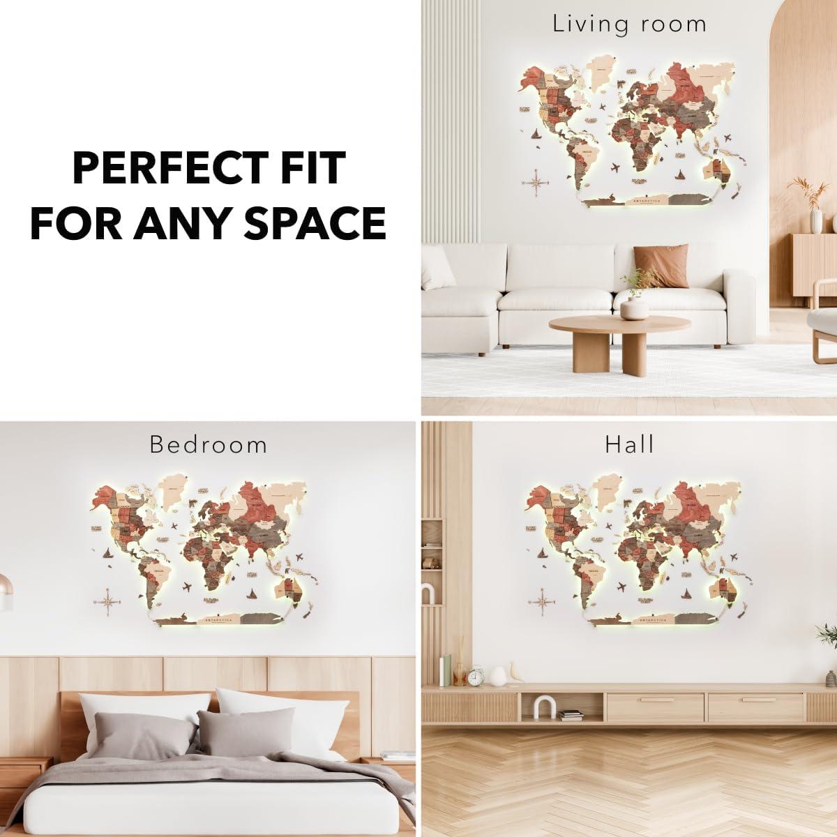 image:imageEnjoy The Wood 3D Wood World Map LED 30 Wall Art Modern Home Decor Gifts LED Lighting Wall Decor Housewarming Gift LightFusion