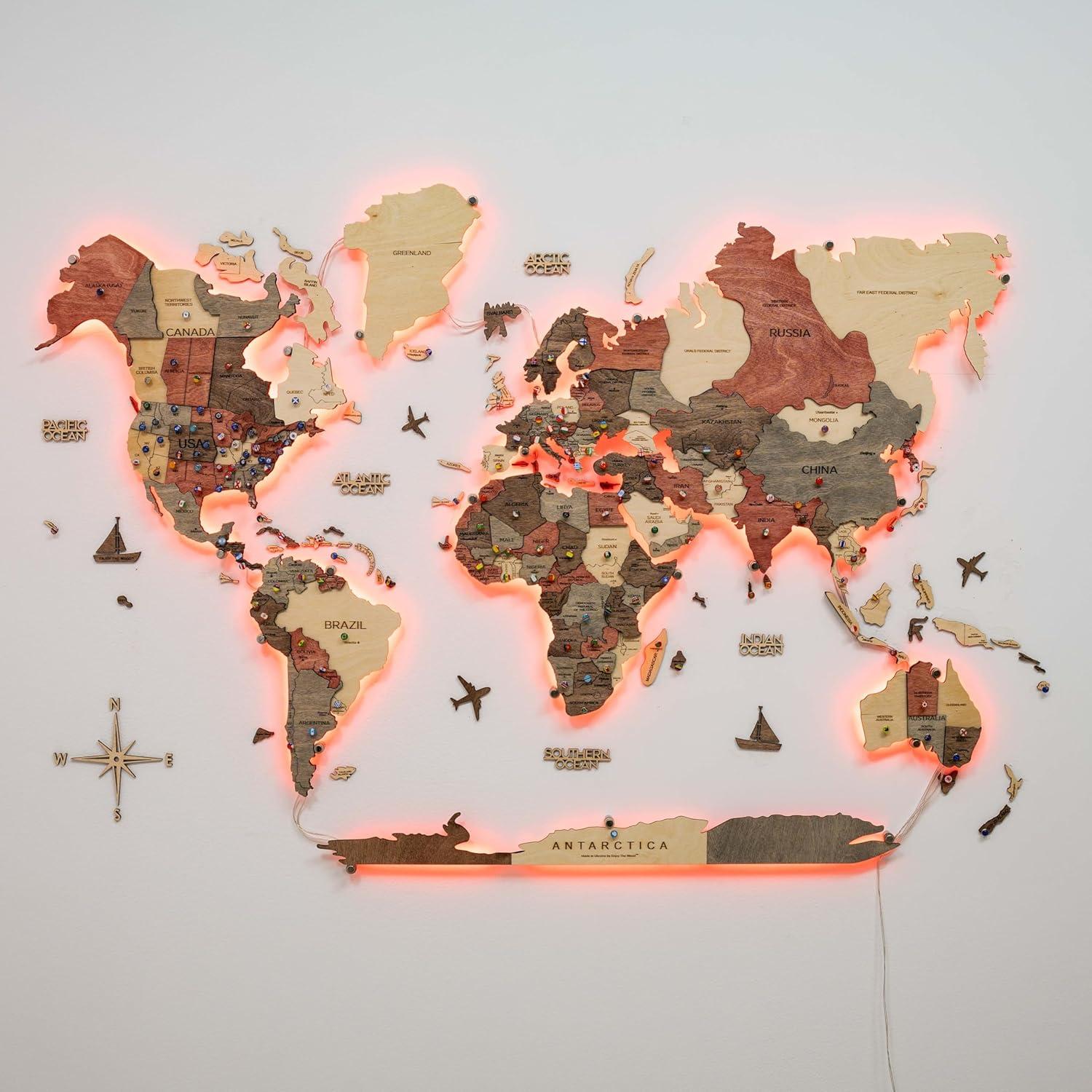 image:imageEnjoy The Wood 3D Wood World Map LED 30 Wall Art Modern Home Decor Gifts LED Lighting Wall Decor Housewarming Gift LightFusion