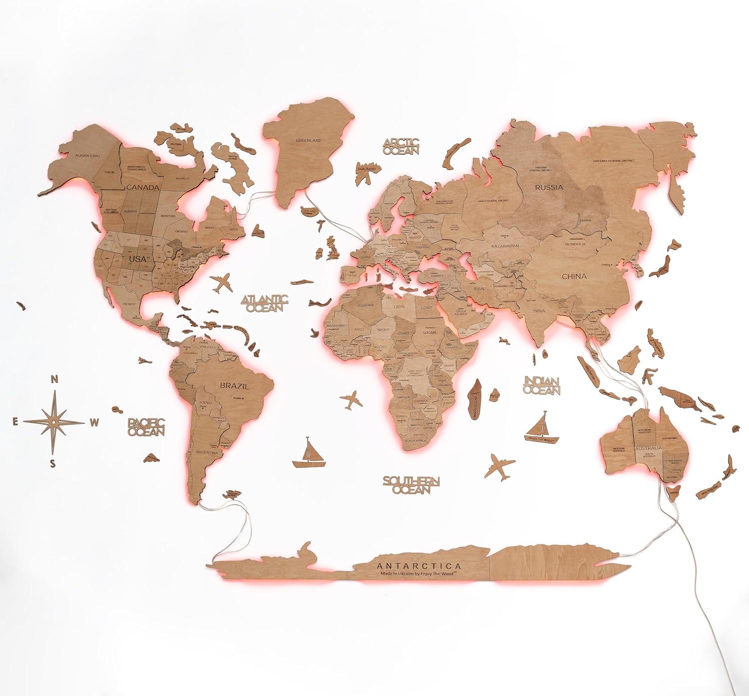 image:imageEnjoy The Wood 3D Wood World Map LED 30 Wall Art Modern Home Decor Gifts LED Lighting Wall Decor Housewarming Gift LightLight