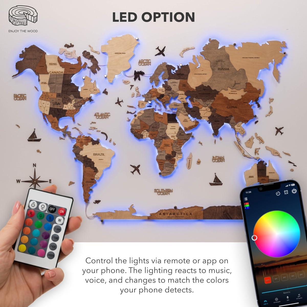 image:imageEnjoy The Wood 3D Wood World Map LED 30 Wall Art Modern Home Decor Gifts LED Lighting Wall Decor Housewarming Gift LightMulticolor