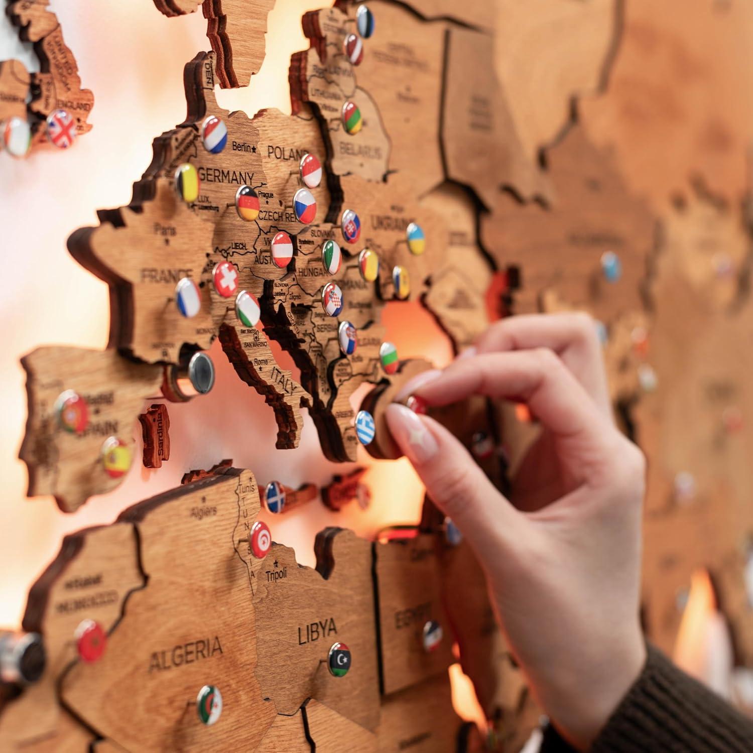 image:imageEnjoy The Wood 3D Wood World Map LED 30 Wall Art Modern Home Decor Gifts LED Lighting Wall Decor Housewarming Gift LightOak