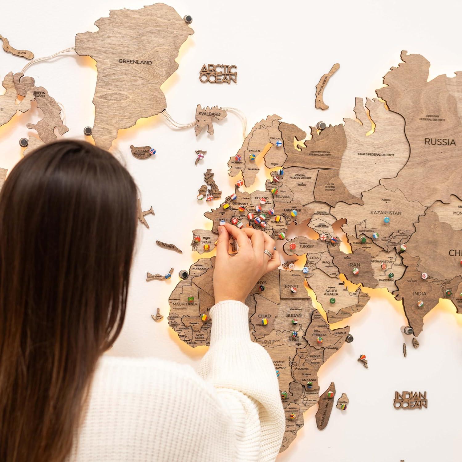 image:imageEnjoy The Wood 3D Wood World Map LED 30 Wall Art Modern Home Decor Gifts LED Lighting Wall Decor Housewarming Gift LightTerra
