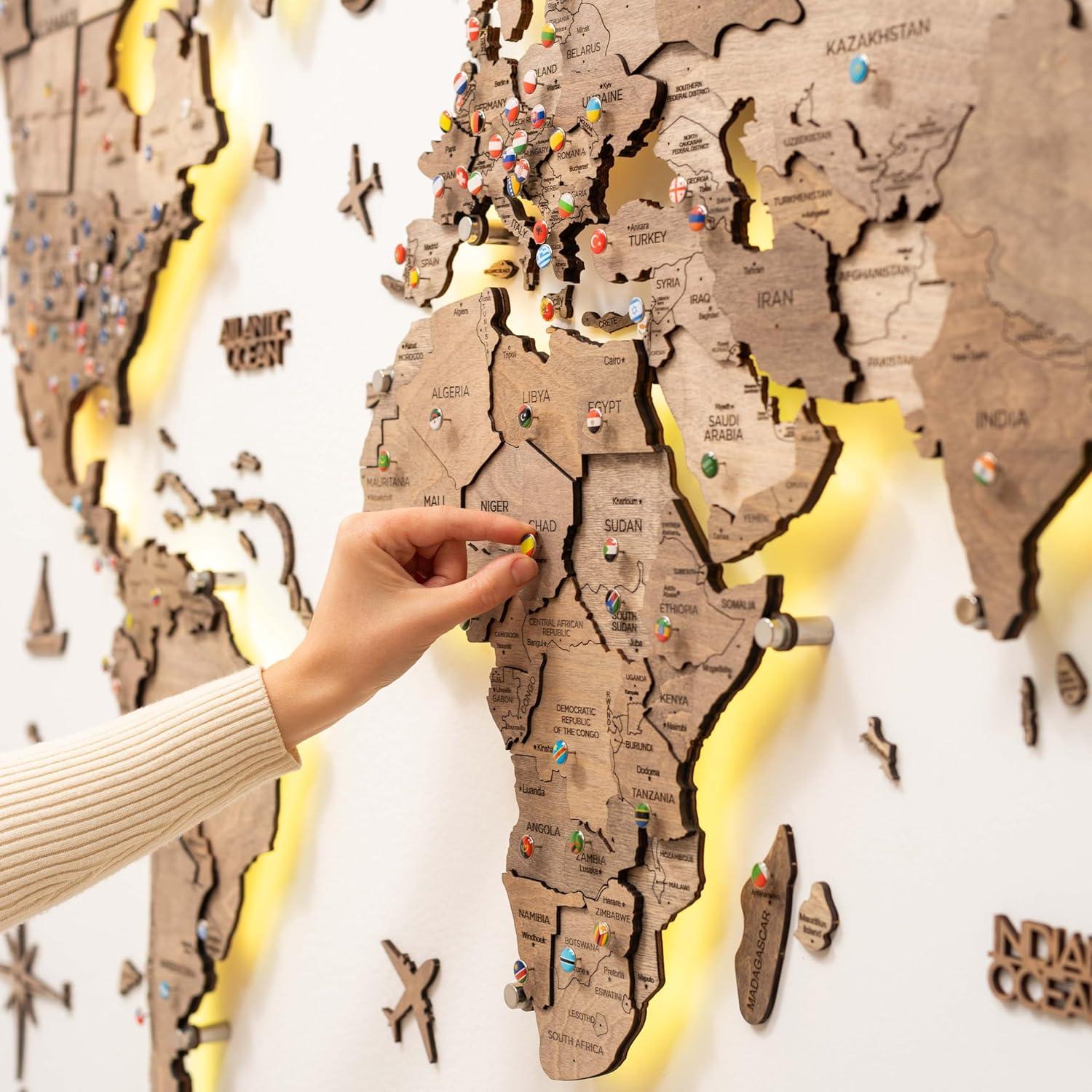 image:imageEnjoy The Wood 3D Wood World Map LED 30 Wall Art Modern Home Decor Gifts LED Lighting Wall Decor Housewarming Gift LightTerra