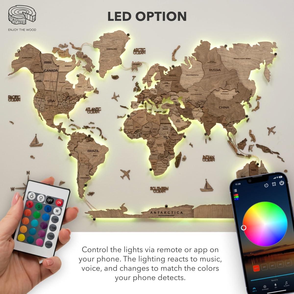 image:imageEnjoy The Wood 3D Wood World Map LED 30 Wall Art Modern Home Decor Gifts LED Lighting Wall Decor Housewarming Gift LightTerra