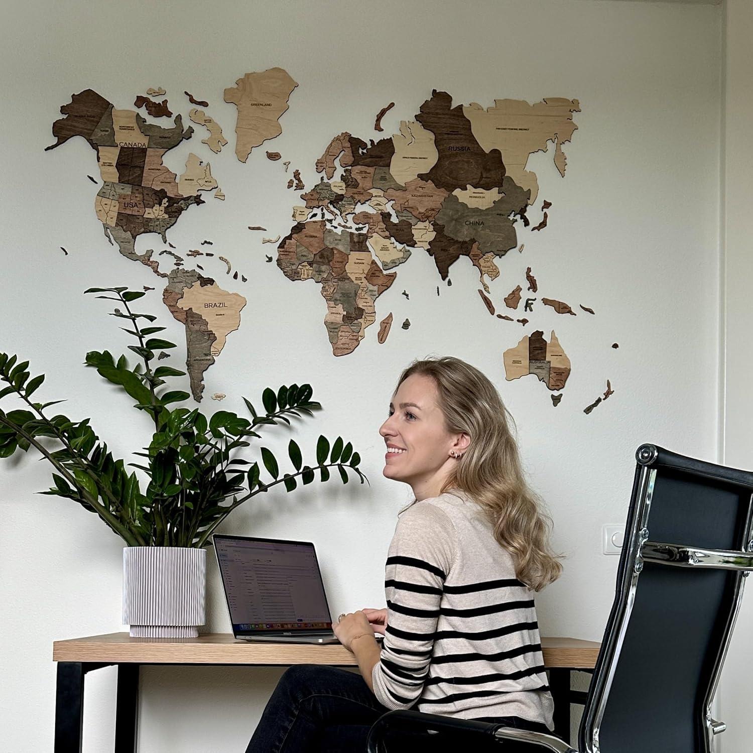 image:imageEnjoy The Wood 3D Wood World Map Wall Art Large Wall Dcor World Travel Map Any Occasion Gift Idea Wall Art for Home amp Kitchen or Office Large SmokeySmokey