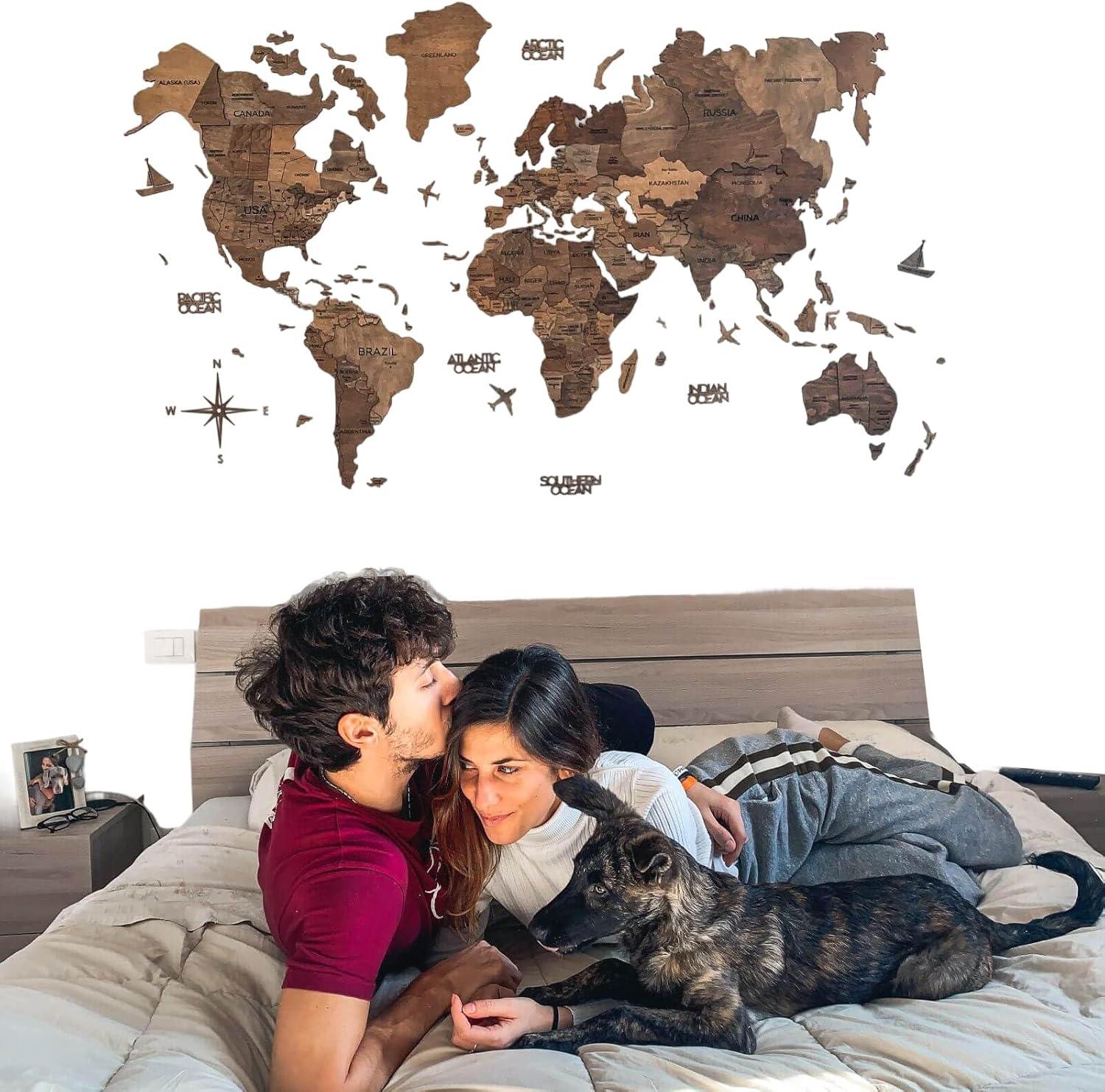 image:imageEnjoy The Wood 3D Wood World Map Wall Art Large Wood Wall Dcor Housewarming Gift Idea Art World Travel Map For Home amp Kitchen or Office Medium Dark WalnutDark Walnut