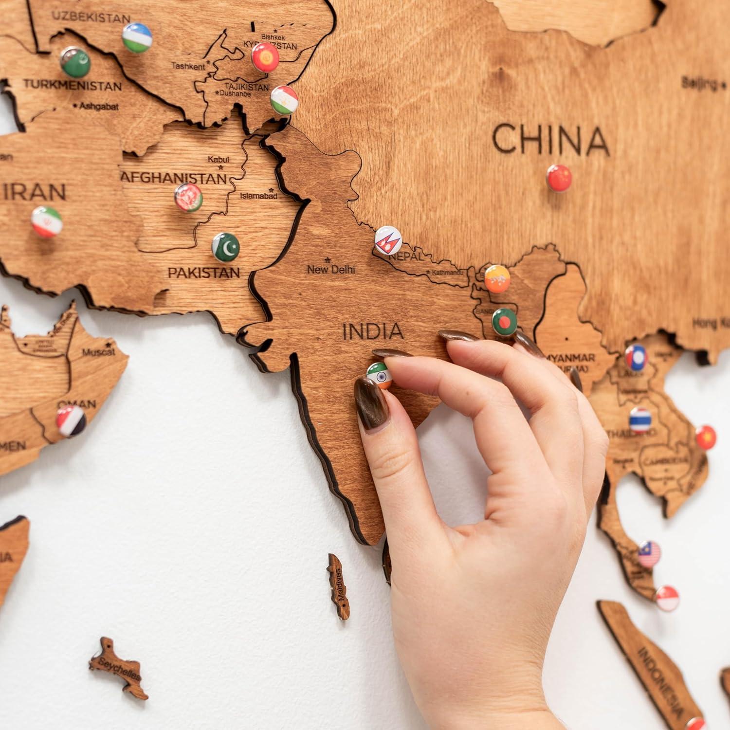 image:imageEnjoy The Wood 3D Wood World Map Wall Art Large Wood Wall Dcor Housewarming Gift Idea Art World Travel Map For Home amp Kitchen or Office Medium Dark WalnutOak