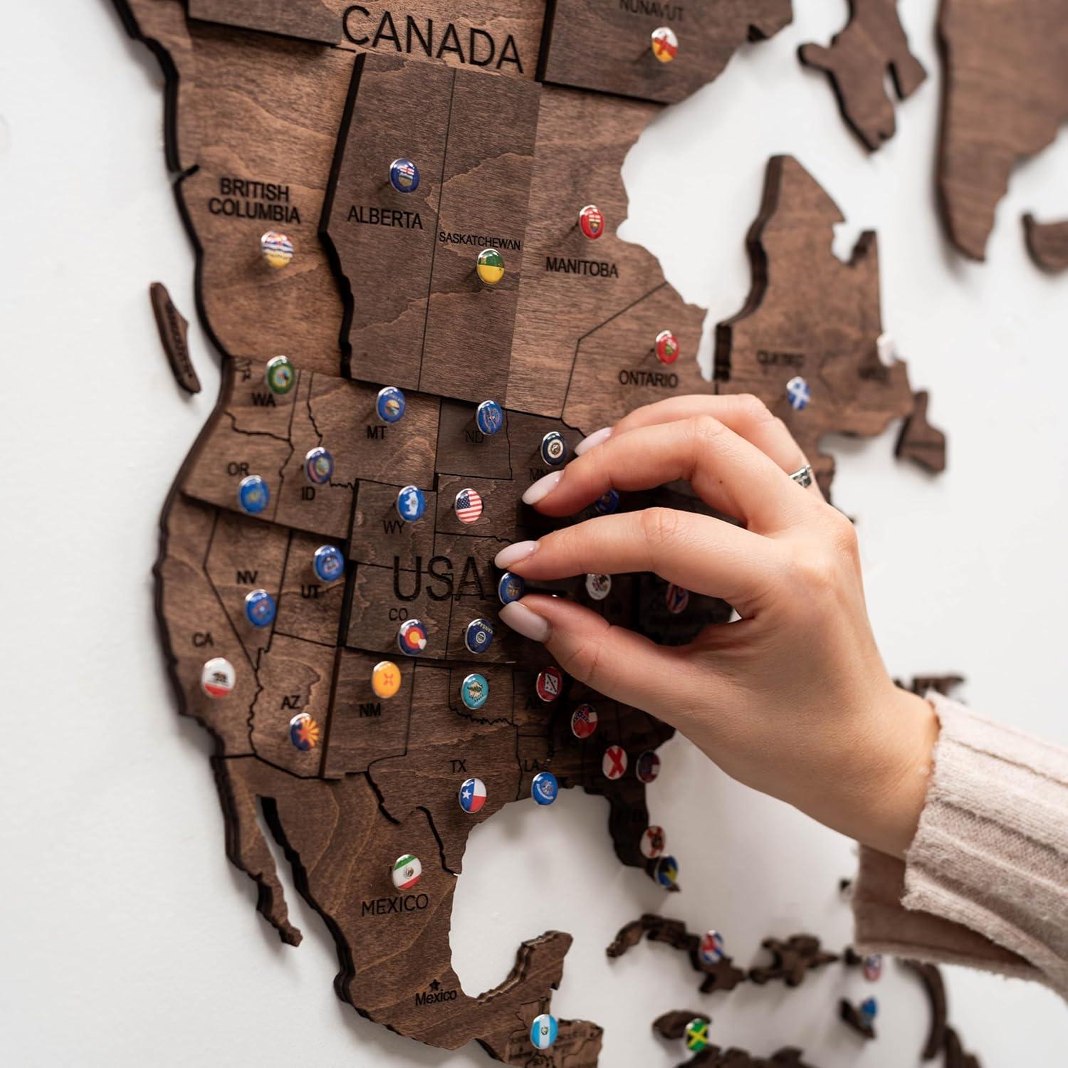 image:imageEnjoy The Wood 3D Wood World Map Wall Art Large Wood Wall Dcor Housewarming Gift Idea Art World Travel Map For Home amp Kitchen or Office Medium Dark WalnutDark Walnut