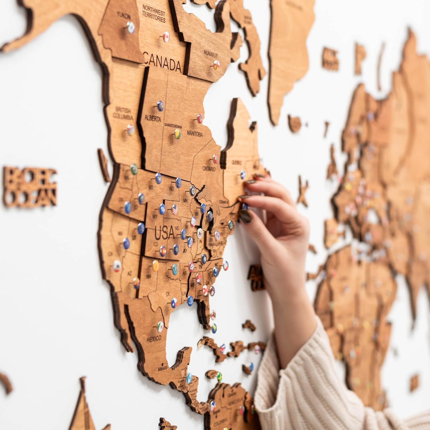 image:imageEnjoy The Wood 3D Wood World Map Wall Art Large Wood Wall Dcor Housewarming Gift Idea Art World Travel Map For Home amp Kitchen or Office Medium Dark WalnutOak