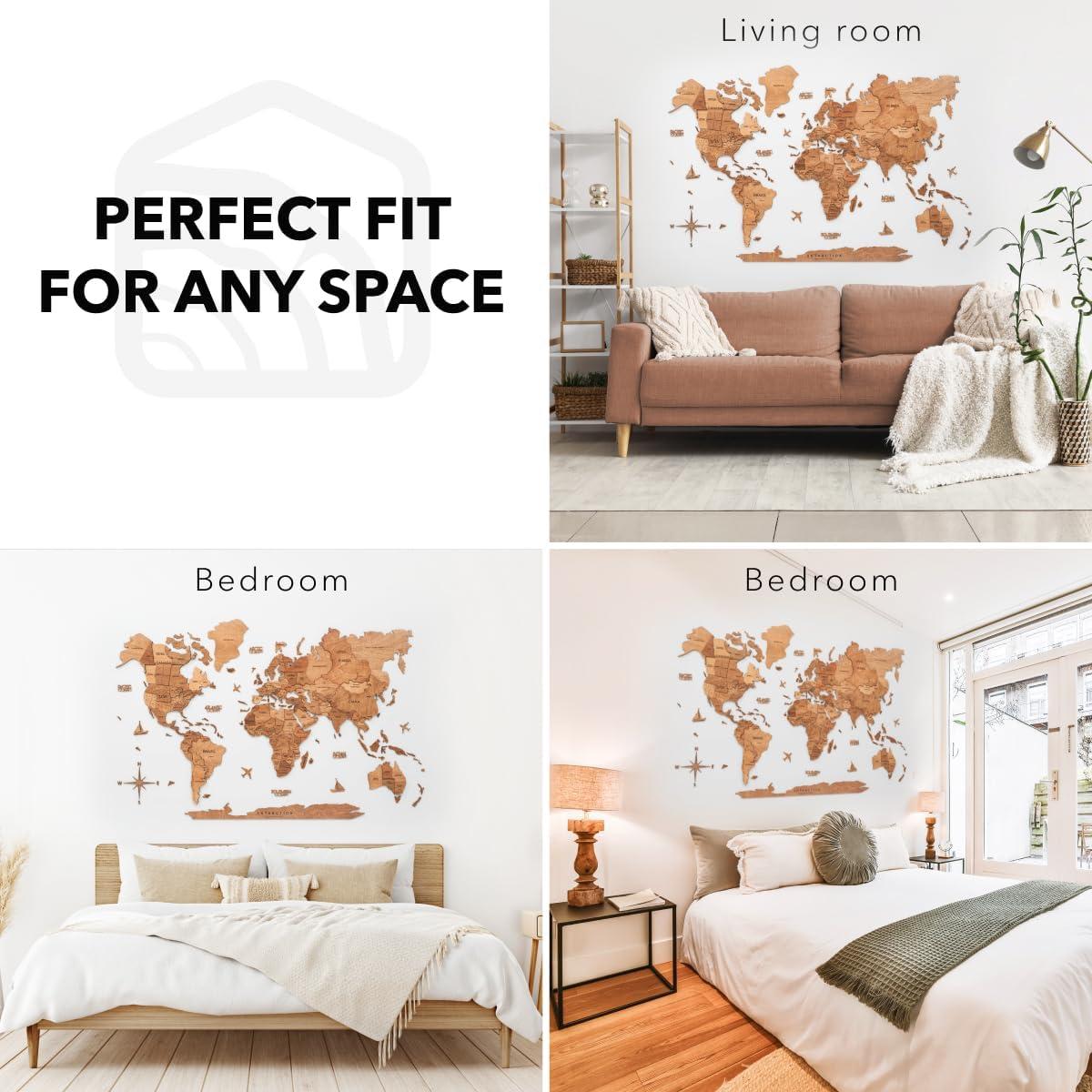 image:imageEnjoy The Wood 3D Wood World Map Wall Art Large Wood Wall Dcor Housewarming Gift Idea Art World Travel Map For Home amp Kitchen or Office Medium Dark WalnutOak