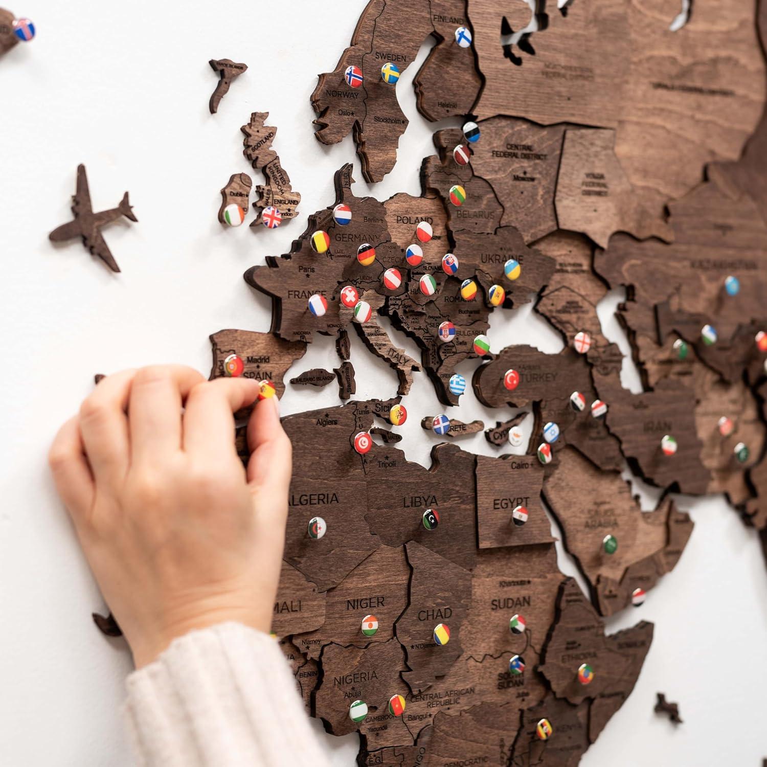 image:imageEnjoy The Wood 3D Wood World Map Wall Art Large Wood Wall Dcor Housewarming Gift Idea Art World Travel Map For Home amp Kitchen or Office Medium Dark WalnutDark Walnut