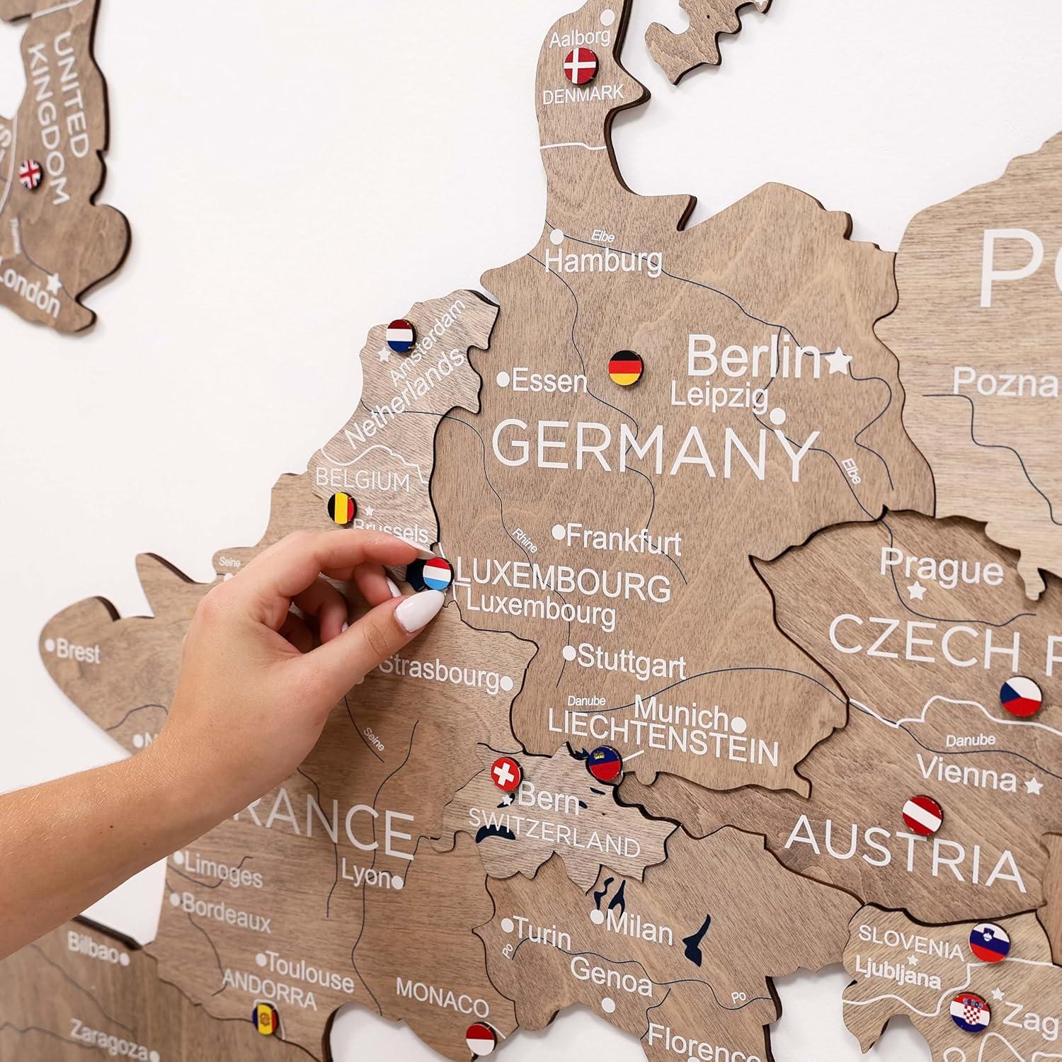 image:imageEnjoy The Wood 3D Wooden European Map Wall Art Handmade Wooden Map of Europe with Country Borders Modern Travel Poster with Pins Decor Gift for Couples amp Families Cappuccino LargeTerra