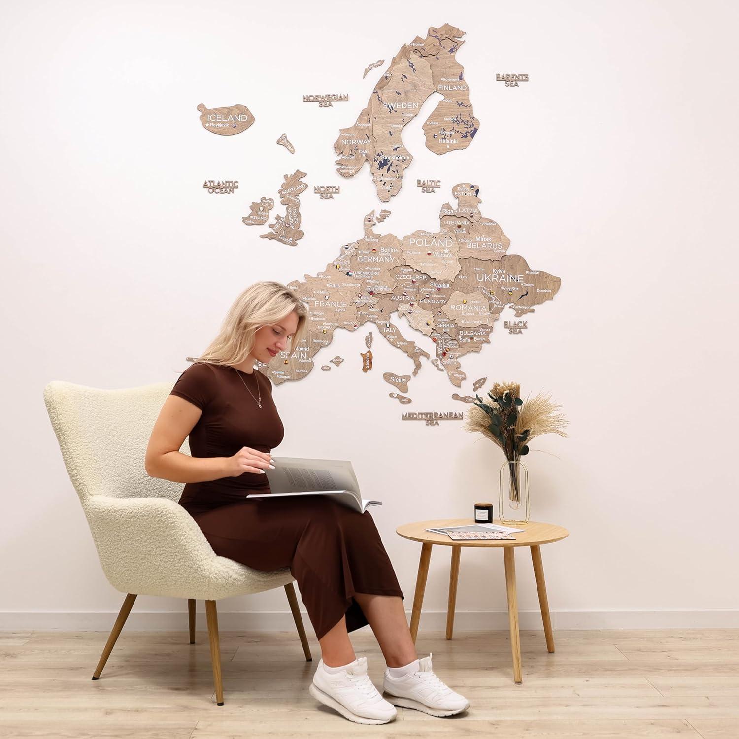 image:imageEnjoy The Wood 3D Wooden European Map Wall Art Handmade Wooden Map of Europe with Country Borders Modern Travel Poster with Pins Decor Gift for Couples amp Families Cappuccino LargeTerra