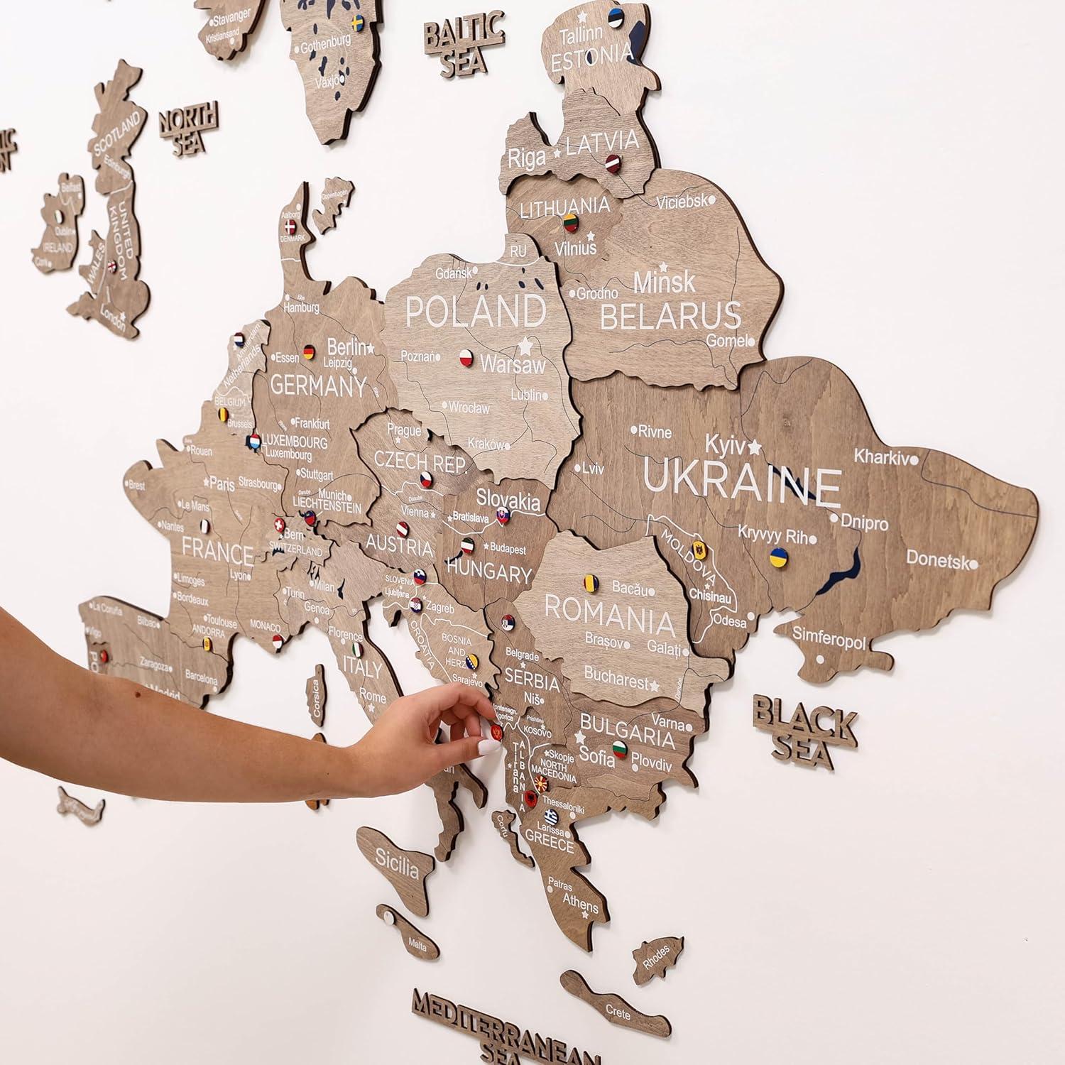 image:imageEnjoy The Wood 3D Wooden European Map Wall Art Handmade Wooden Map of Europe with Country Borders Modern Travel Poster with Pins Decor Gift for Couples amp Families Cappuccino LargeTerra